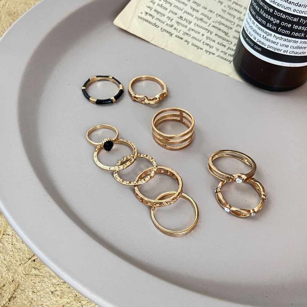 Vintage Hollow Black Joint Ring Set