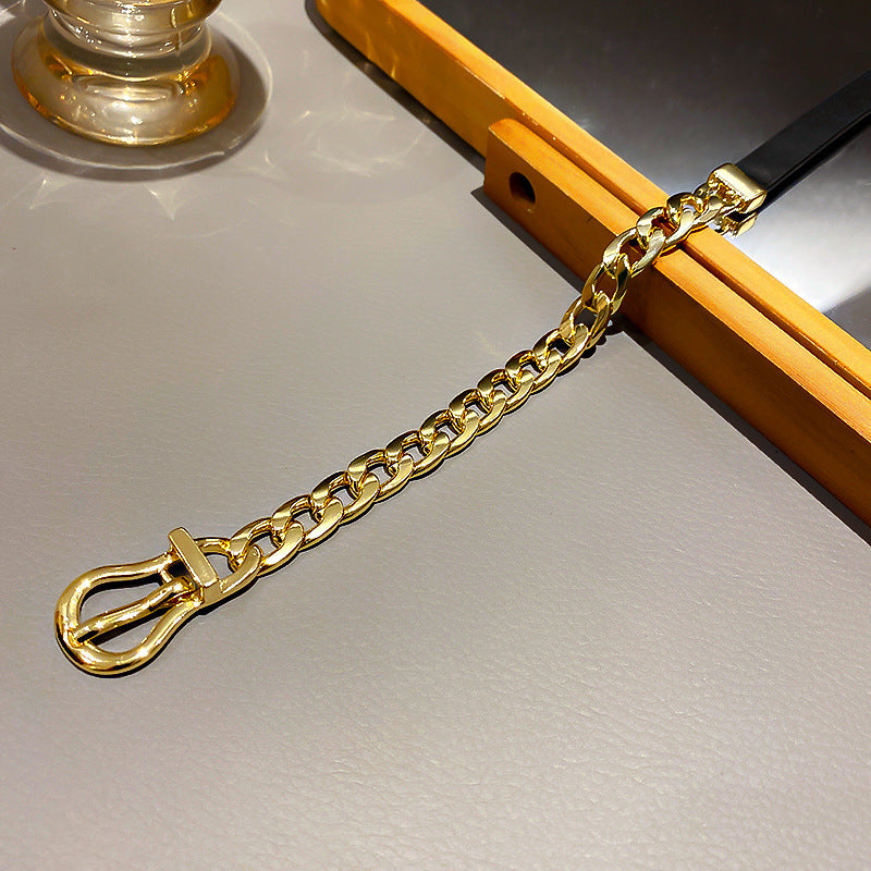 Golden Chain Choker Necklaces for Women, Leather Button Necklaces Statement Jewelry