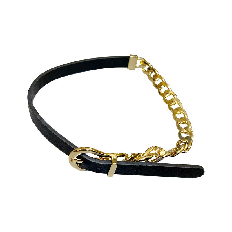 Golden Chain Choker Necklaces for Women, Leather Button Necklaces Statement Jewelry
