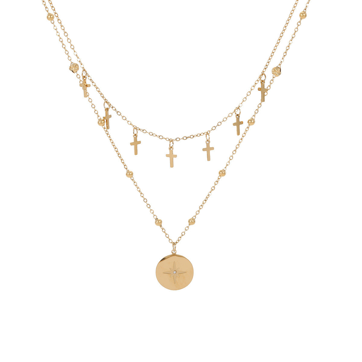 Fashion Retro Double Layer Twin Titanium Steel Necklace