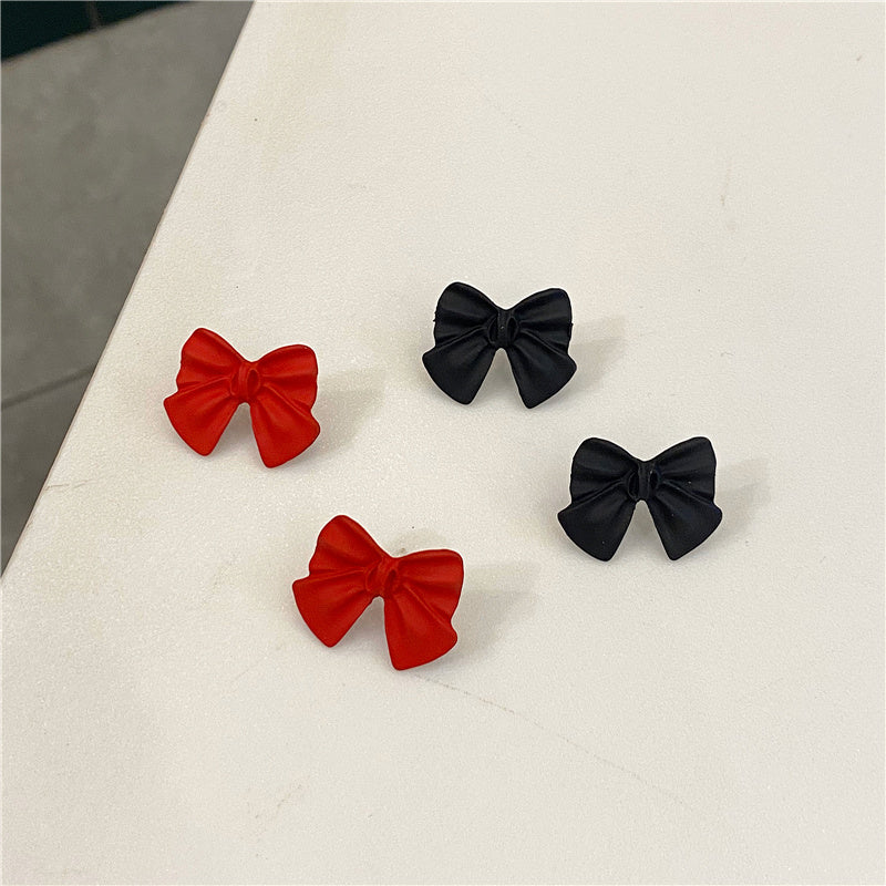 Red Bow Stud Earrings Frosted Cute