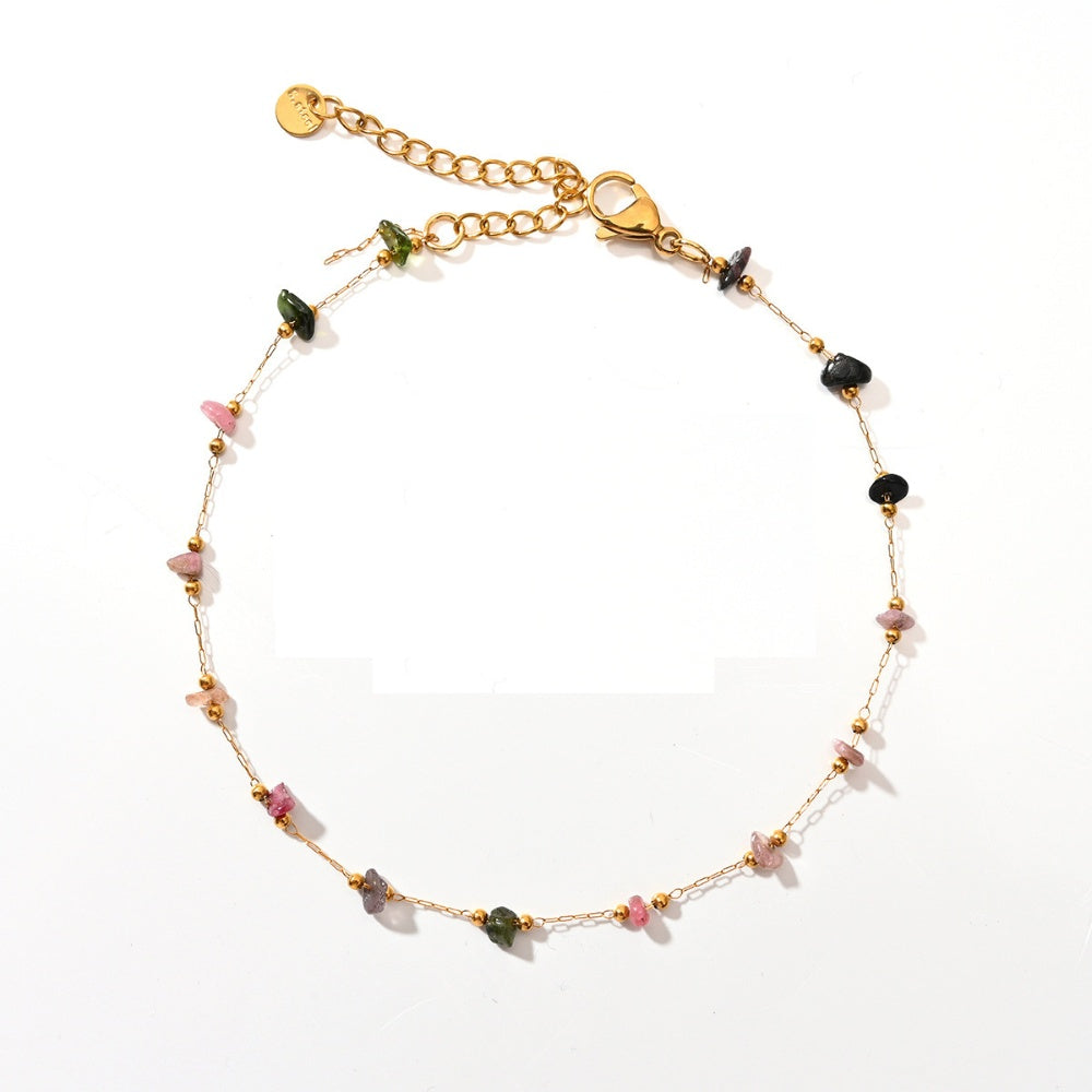 Fashion Trend Irregular Natural Stone Titanium Steel Anklet