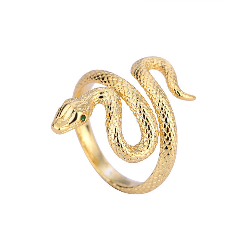 Winding Diamond Green Eye Snake Ring