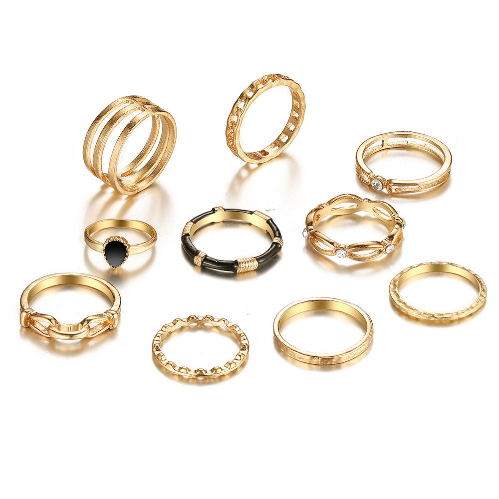 Vintage Hollow Black Joint Ring Set