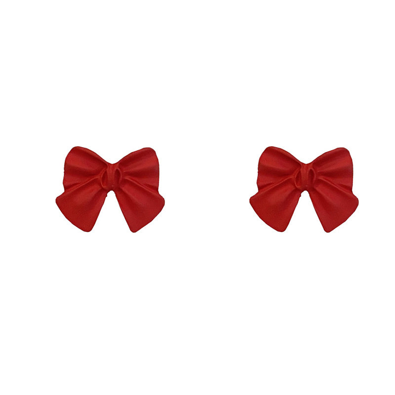 Red Bow Stud Earrings Frosted Cute