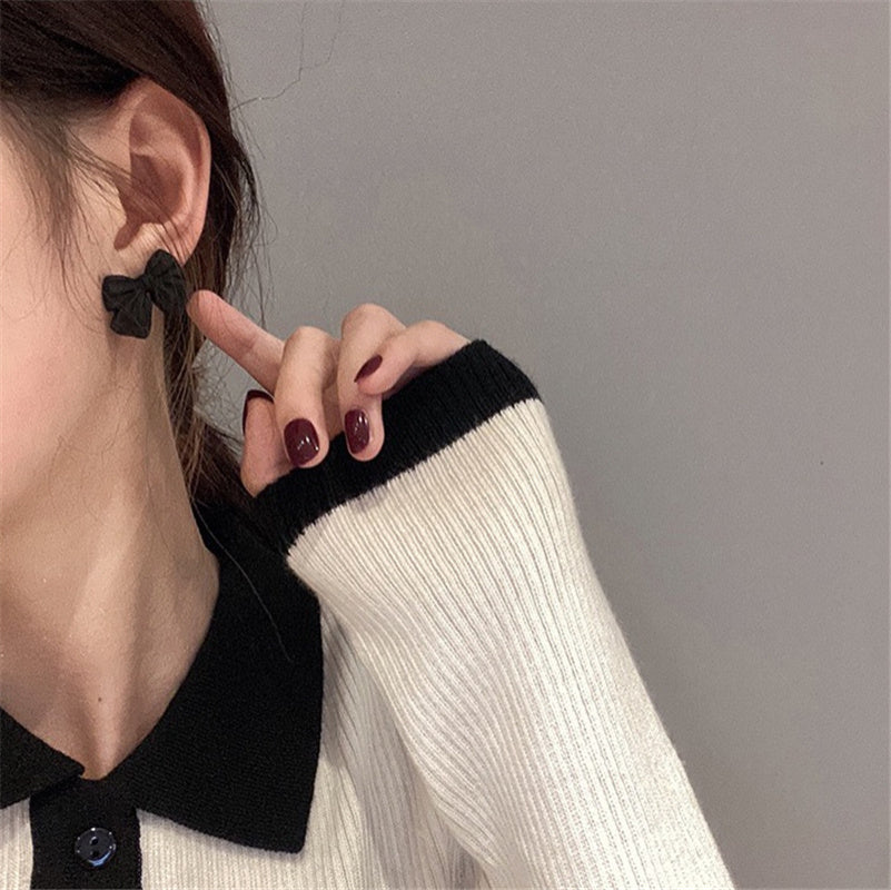 Red Bow Stud Earrings Frosted Cute