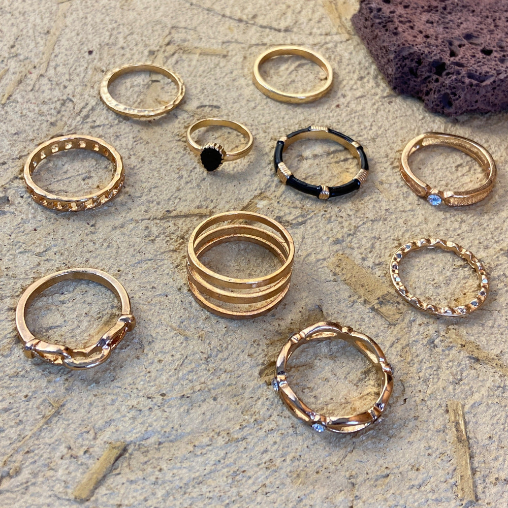 Vintage Hollow Black Joint Ring Set