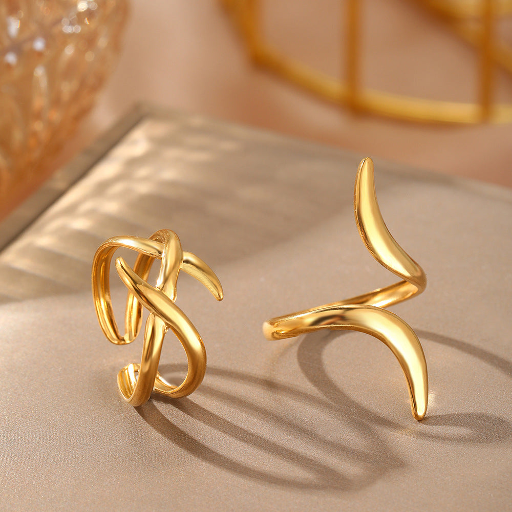 Simple Geometric Line Irregular Cross Thumb Ring