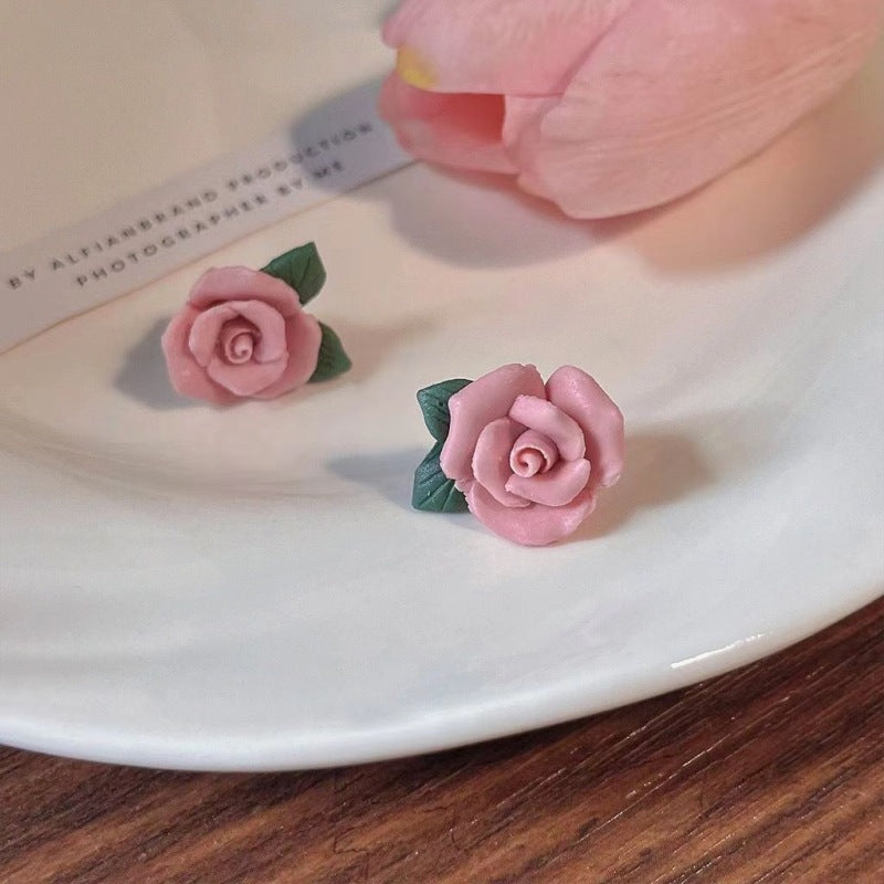 French Sweet Camellia Earrings Special-interest Design Gentle Elegant