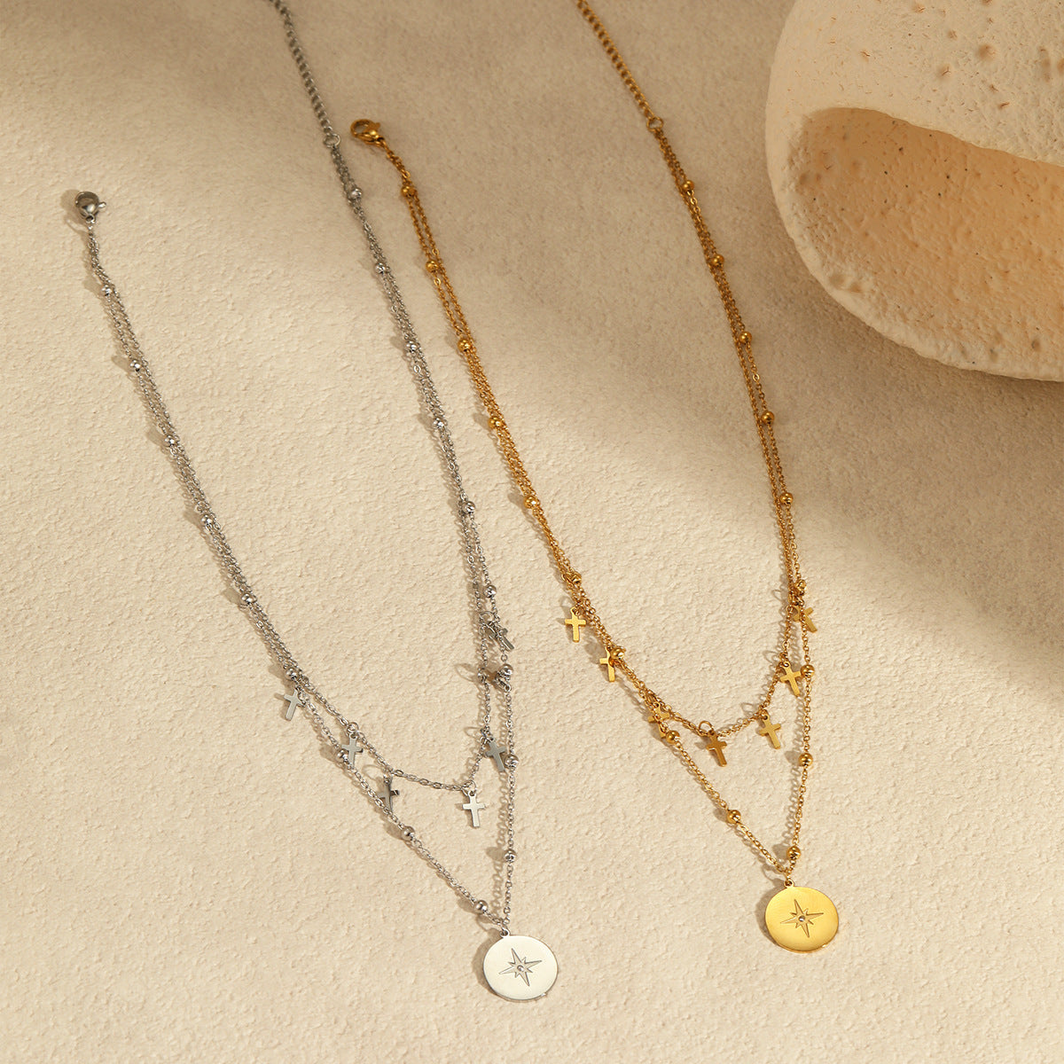 Fashion Retro Double Layer Twin Titanium Steel Necklace