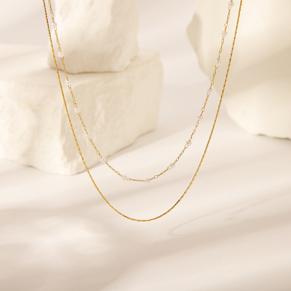 Retro Style Stainless Steel Double-layer Pearl Necklace
