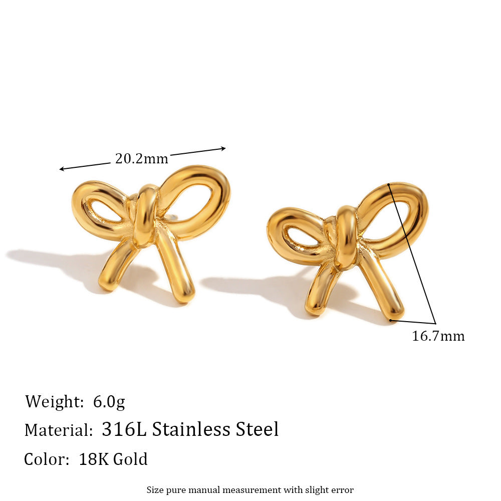 Stainless Steel 18K Gold Plating Cast Glossy Bow Stud Earrings
