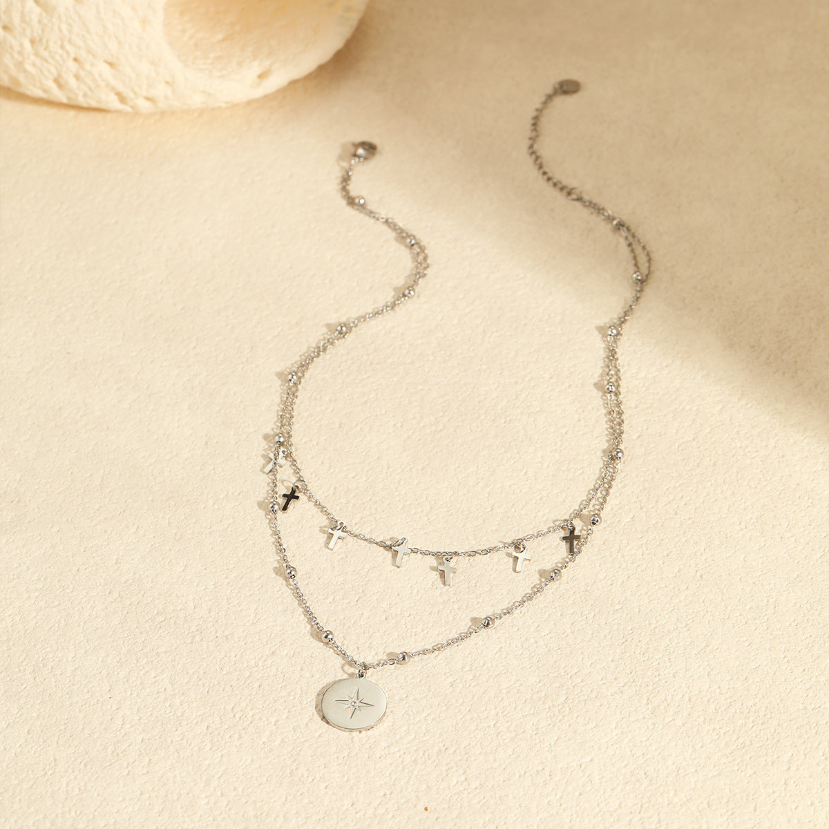 Fashion Retro Double Layer Twin Titanium Steel Necklace