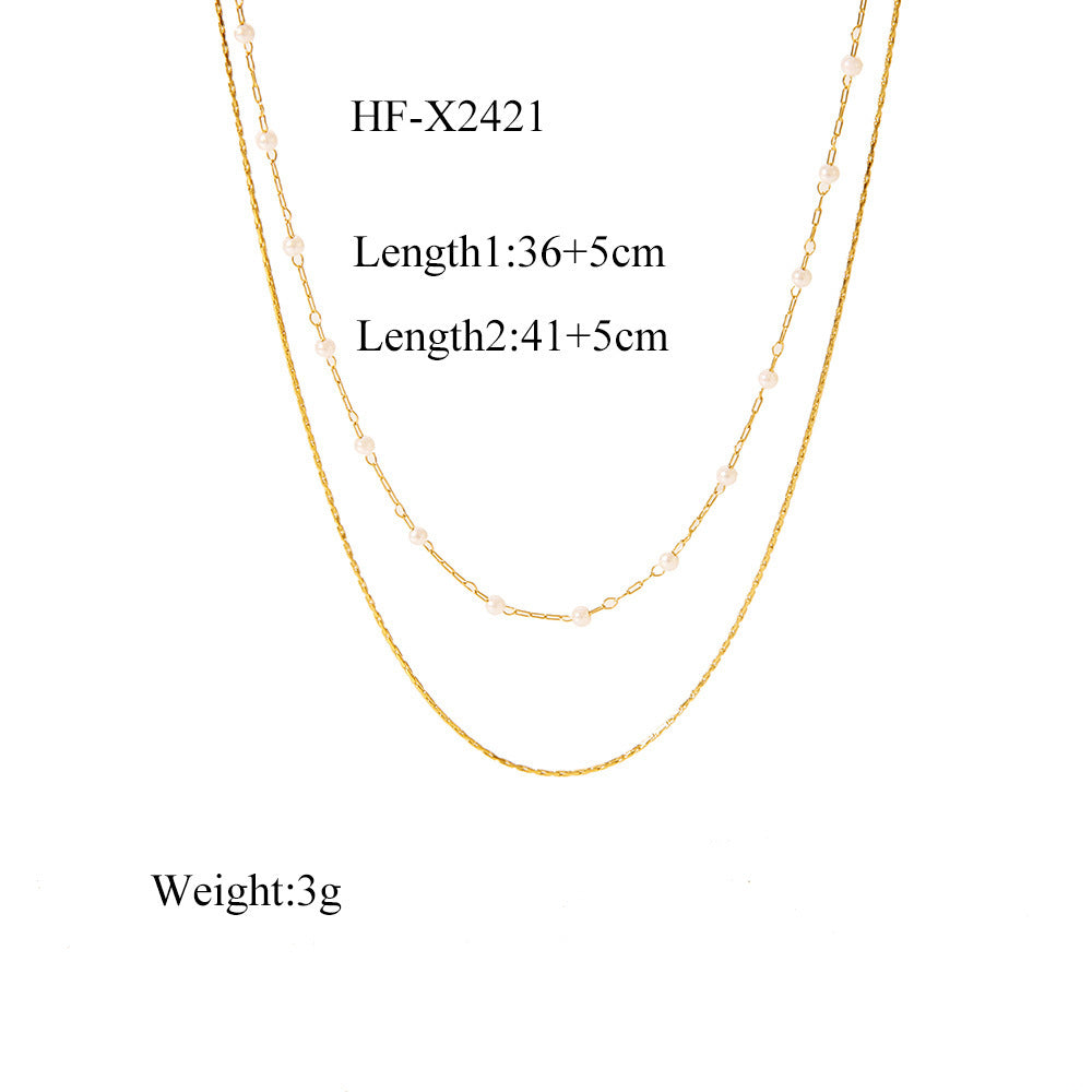 Retro Style Stainless Steel Double-layer Pearl Necklace