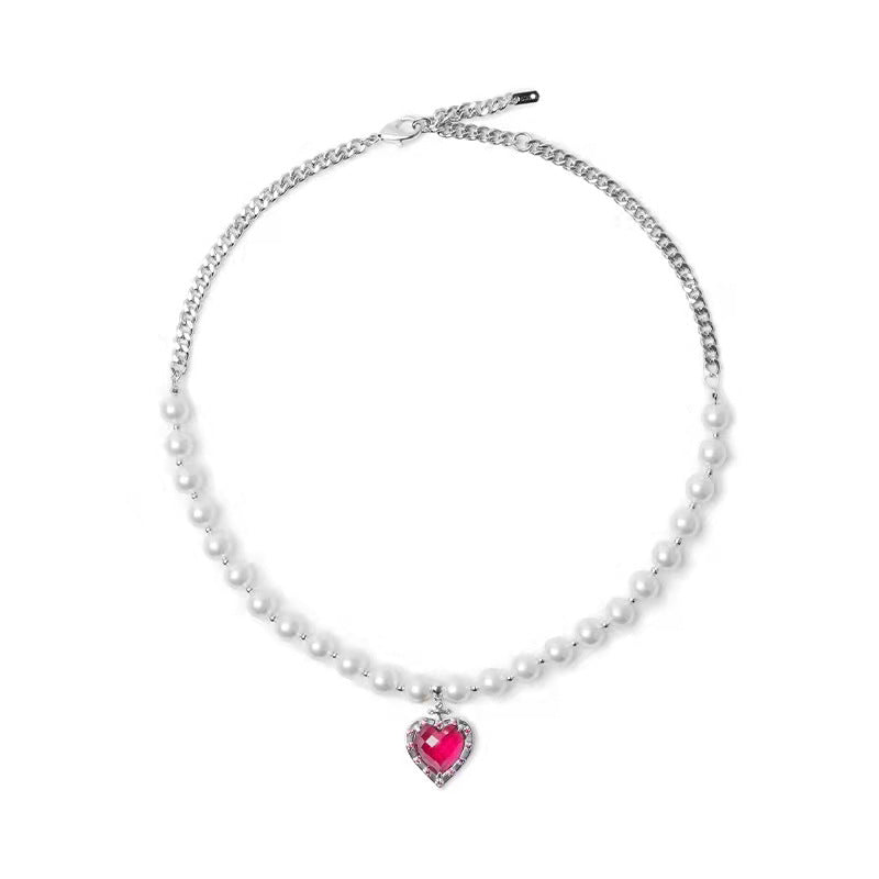 Glass Pearl Splicing Love Necklace