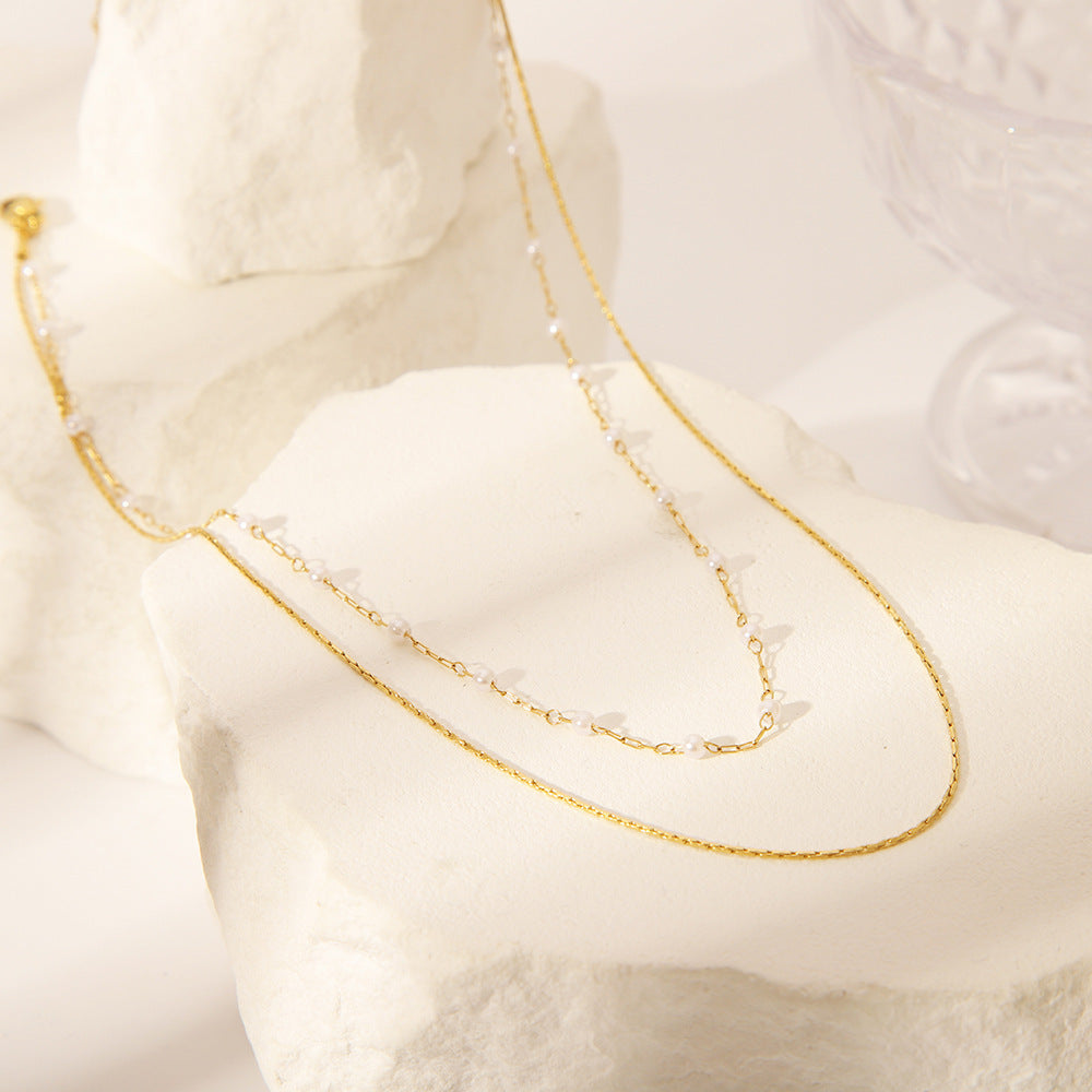 Retro Style Stainless Steel Double-layer Pearl Necklace