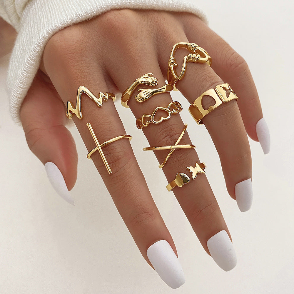 Unique Cross Love Hug Heart Wide Ring Suit