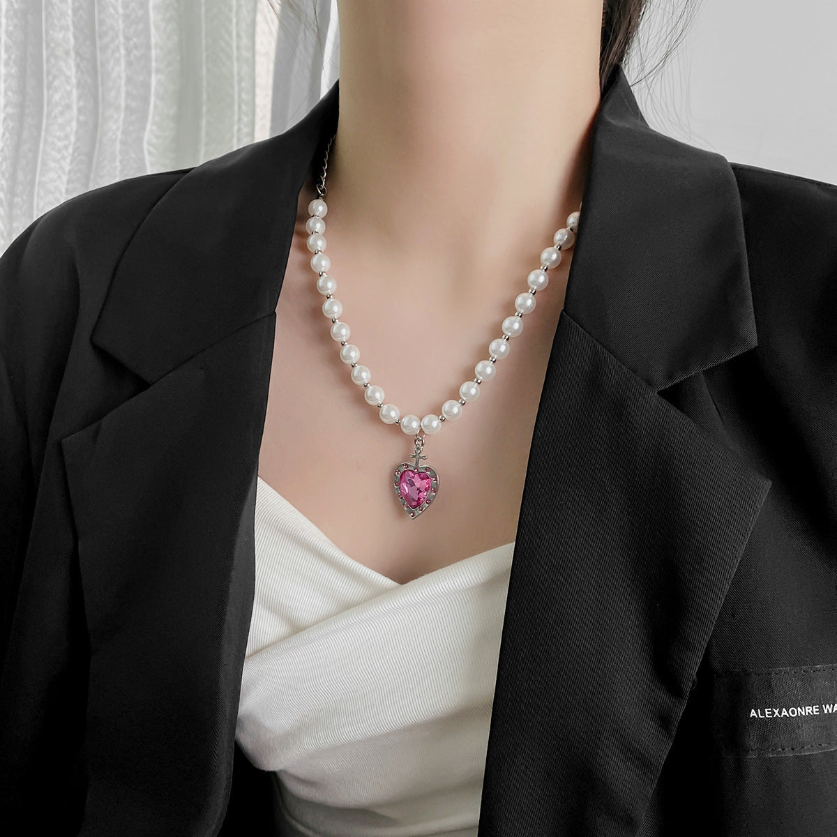 Glass Pearl Splicing Love Necklace