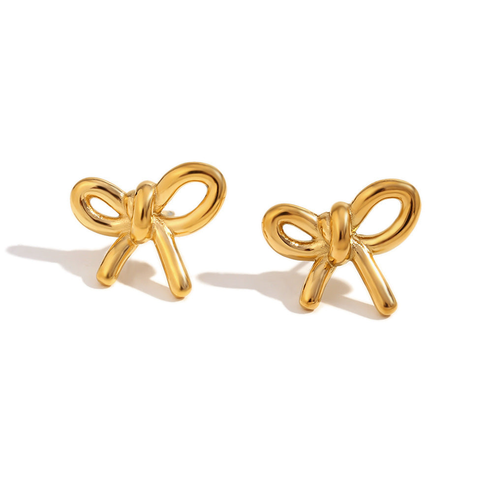 Stainless Steel 18K Gold Plating Cast Glossy Bow Stud Earrings