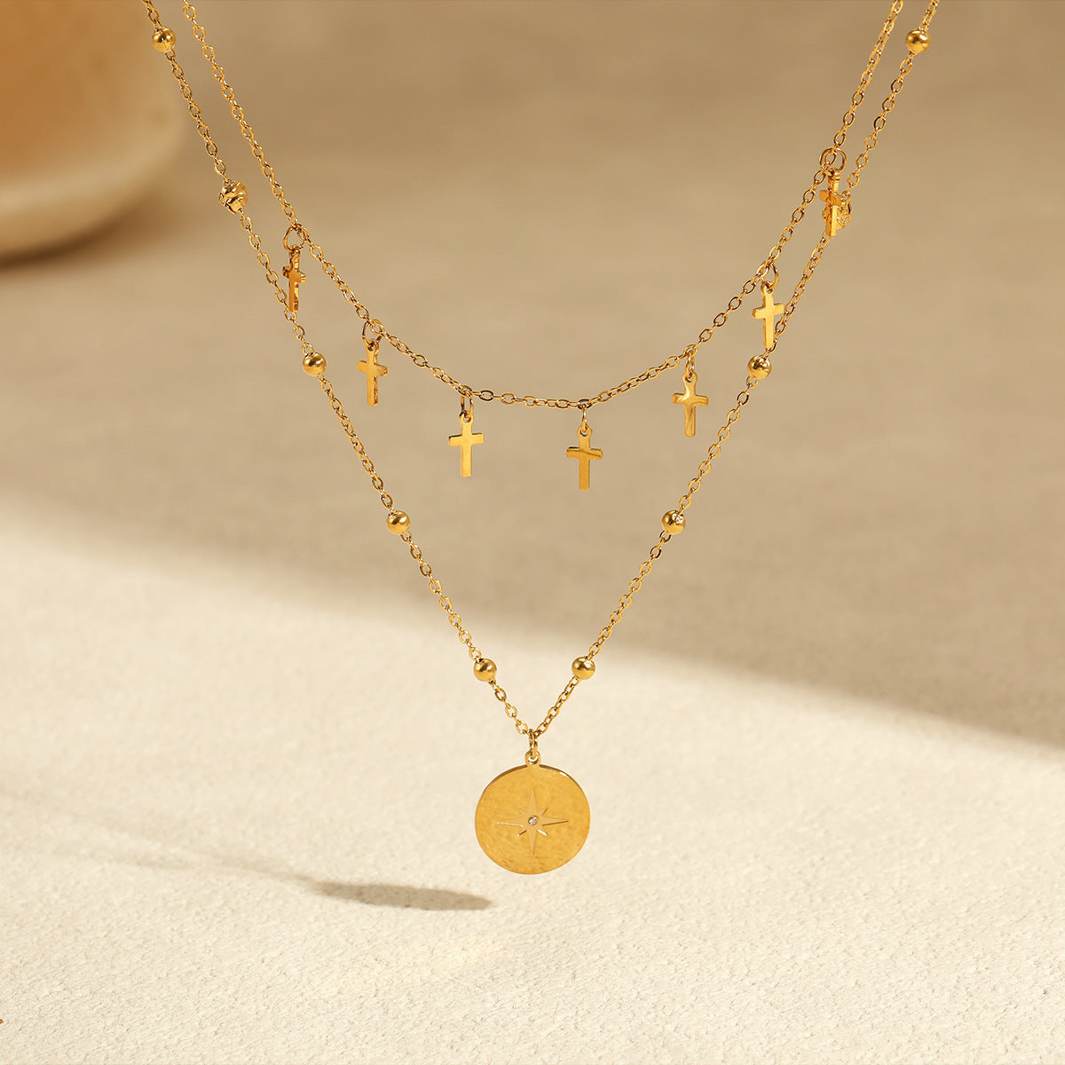 Fashion Retro Double Layer Twin Titanium Steel Necklace