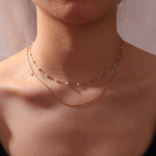 Retro Style Stainless Steel Double-layer Pearl Necklace