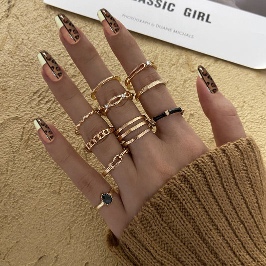 Vintage Hollow Black Joint Ring Set
