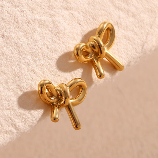 Stainless Steel 18K Gold Plating Cast Glossy Bow Stud Earrings