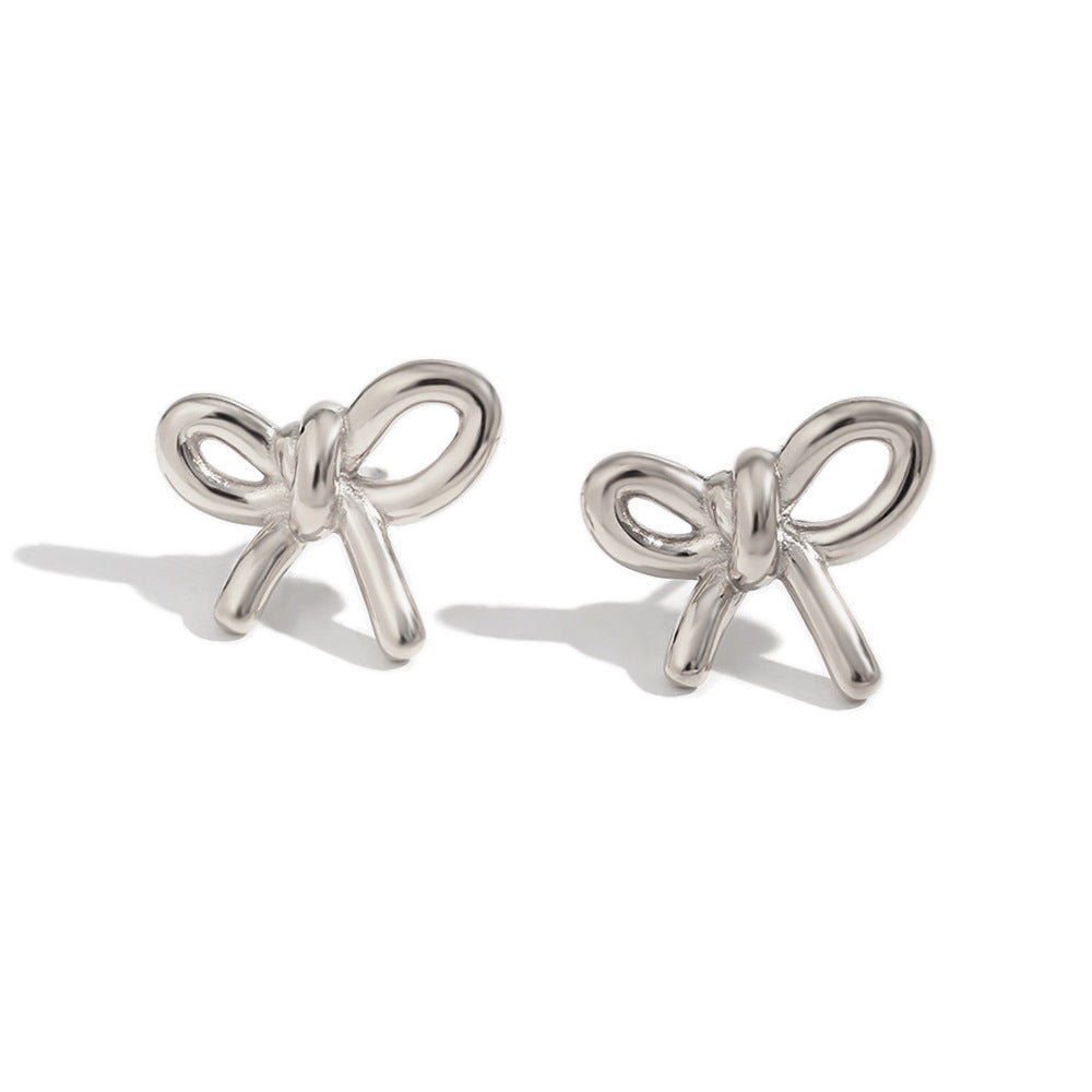 Stainless Steel 18K Gold Plating Cast Glossy Bow Stud Earrings