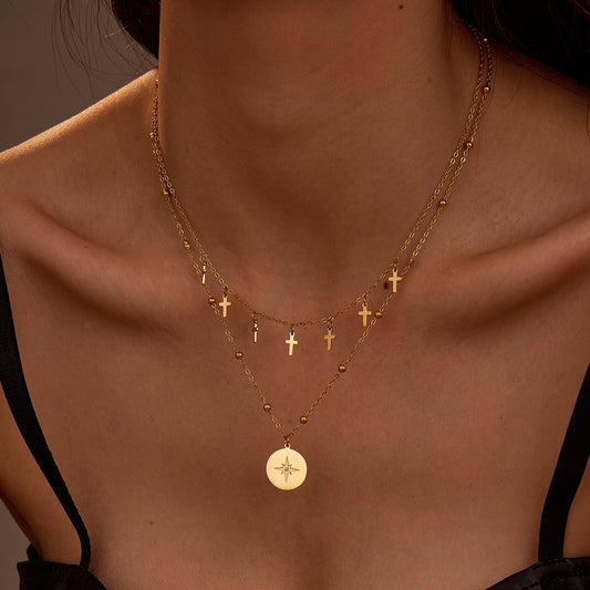 Fashion Retro Double Layer Twin Titanium Steel Necklace